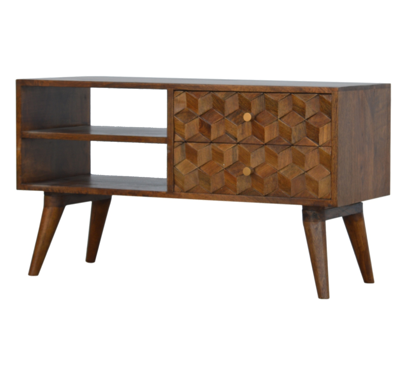 Chestnut Cube Carved Media Unit