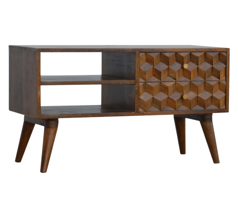 Chestnut Cube Carved Media Unit