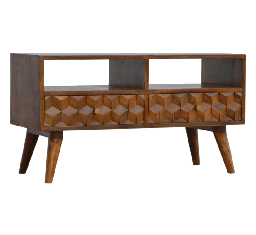 Chestnut Cube Carved TV Unit