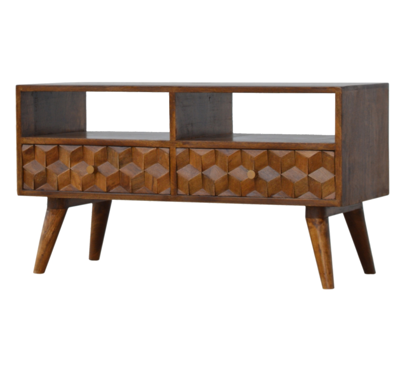Chestnut Cube Carved TV Unit