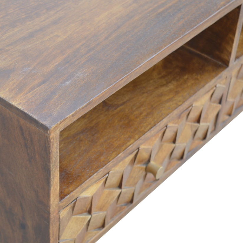 Chestnut Cube Carved TV Unit
