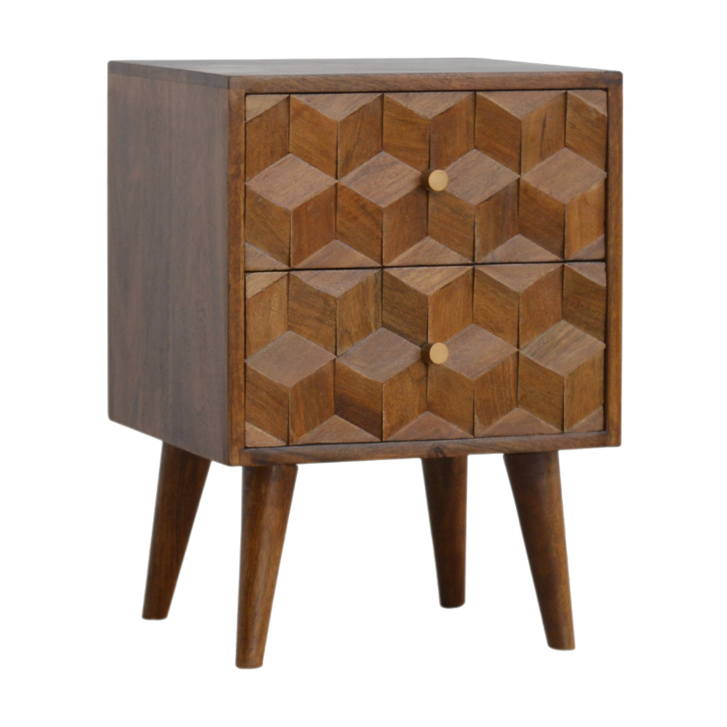 Chestnut Cube Carved Side Table