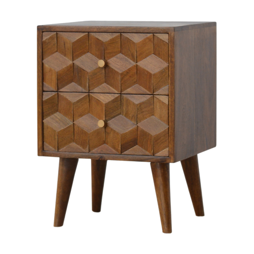 Chestnut Cube Carved Side Table