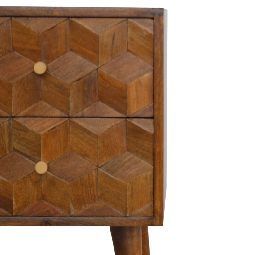 Chestnut Cube Carved Side Table
