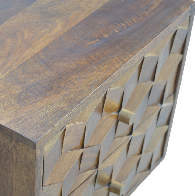 Chestnut Cube Carved Side Table