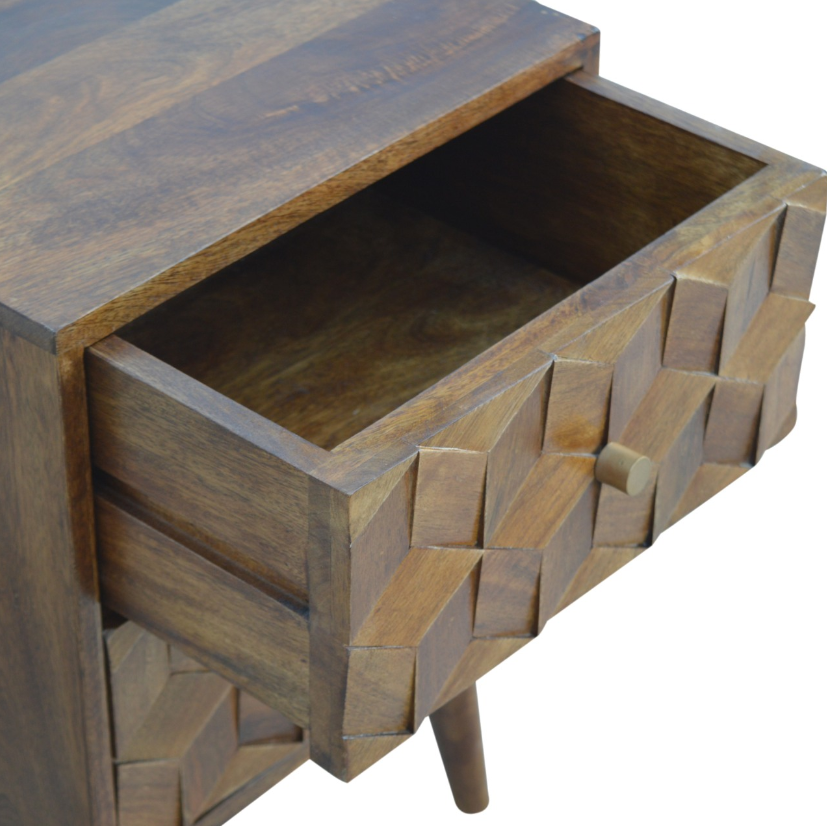 Chestnut Cube Carved Side Table