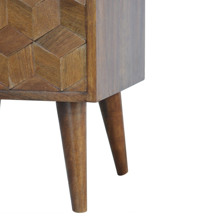 Chestnut Cube Carved Side Table