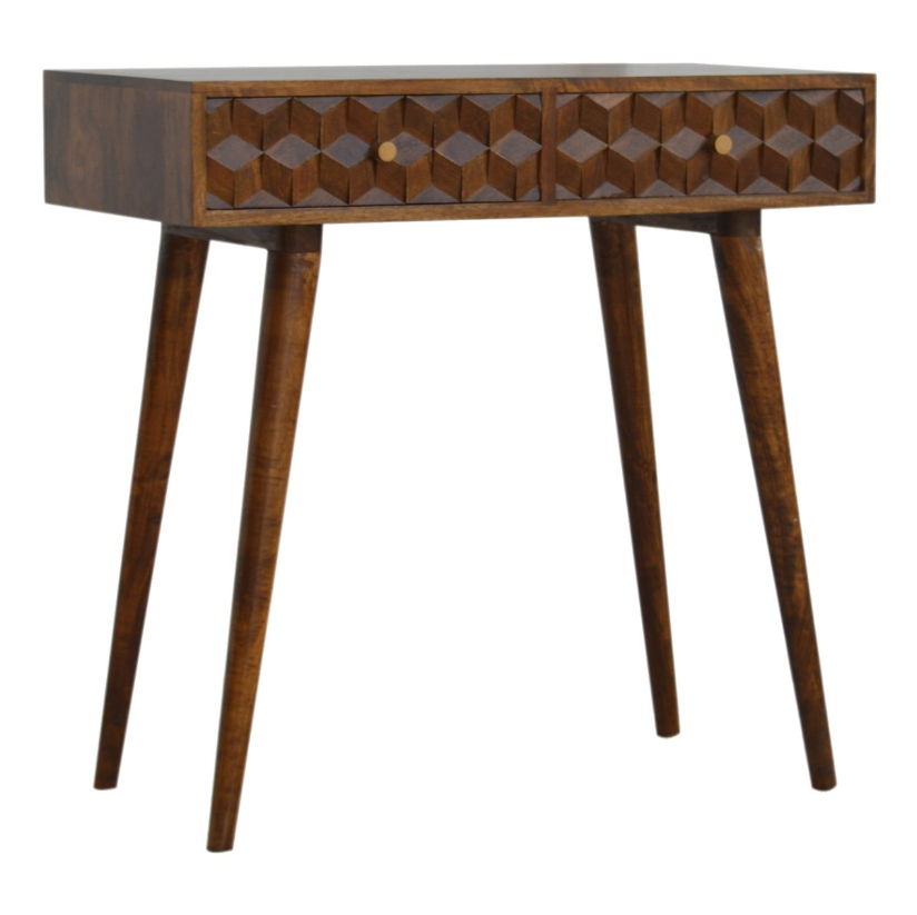 Chestnut Cube Carved Console Table