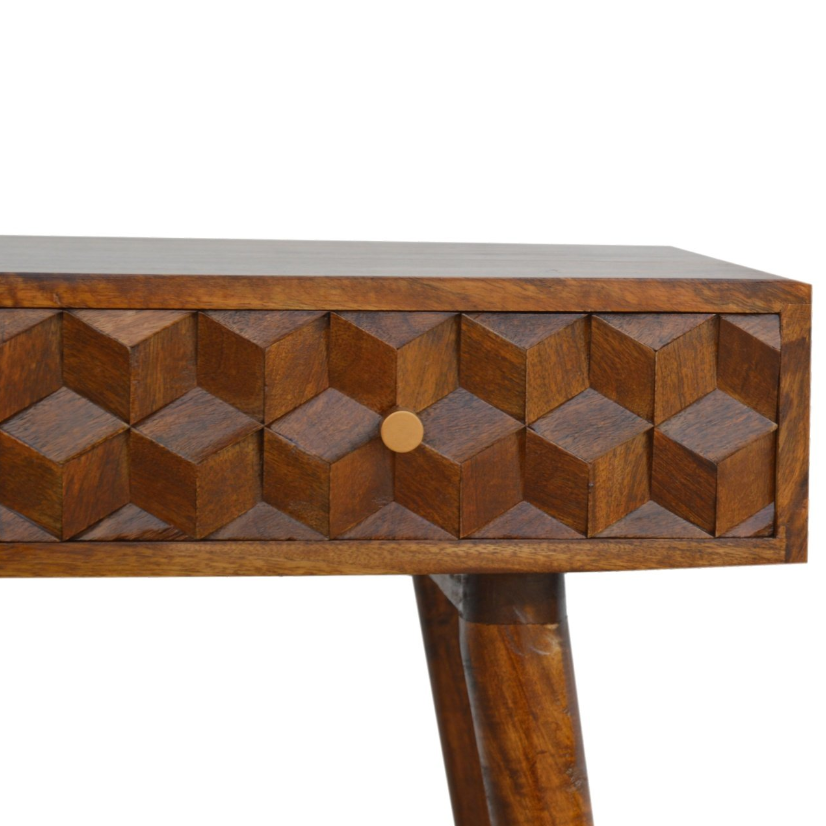 Chestnut Cube Carved Console Table
