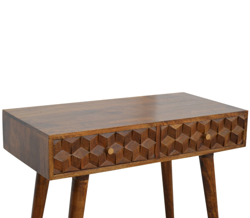 Chestnut Cube Carved Console Table
