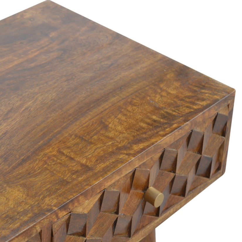 Chestnut Cube Carved Console Table