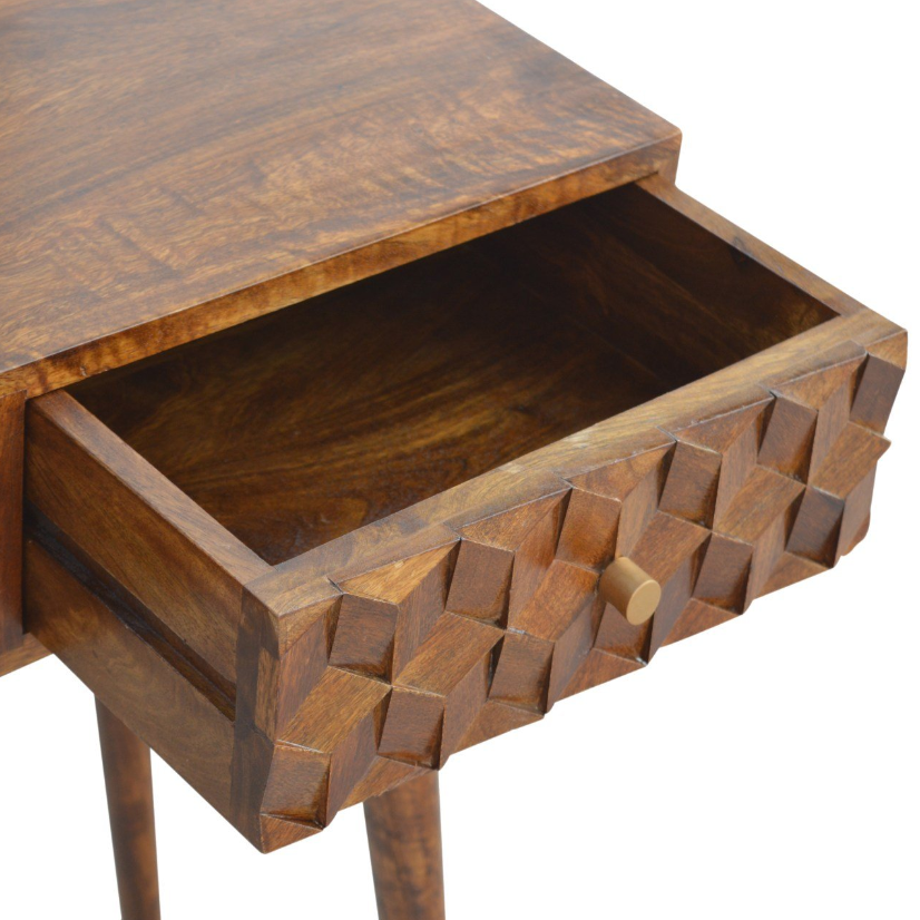 Chestnut Cube Carved Console Table