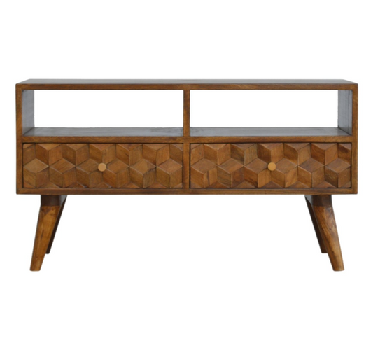 Chestnut Cube Carved TV Unit
