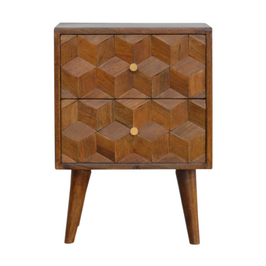 Chestnut Cube Carved Side Table