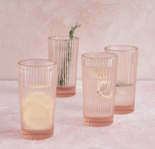 Pressed Pink Tall Glasses - Set of 4